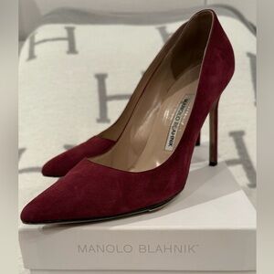 Manolo Blahnik Sz 8 / 38 BB Burgundy Suede EXCELLENT Cond w/Orig Box Dust Bag